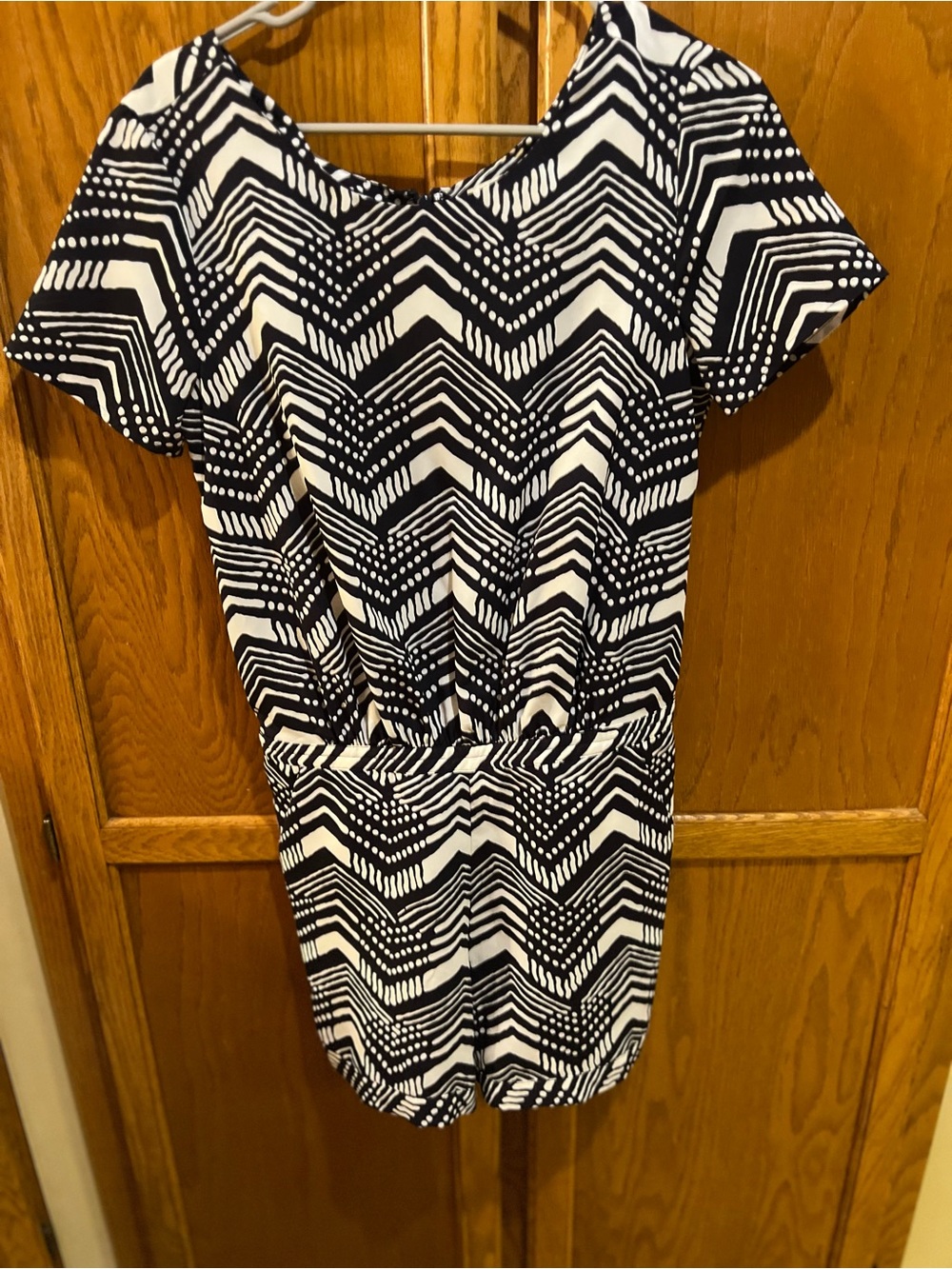J Crew Navy and White Chevron Romper
